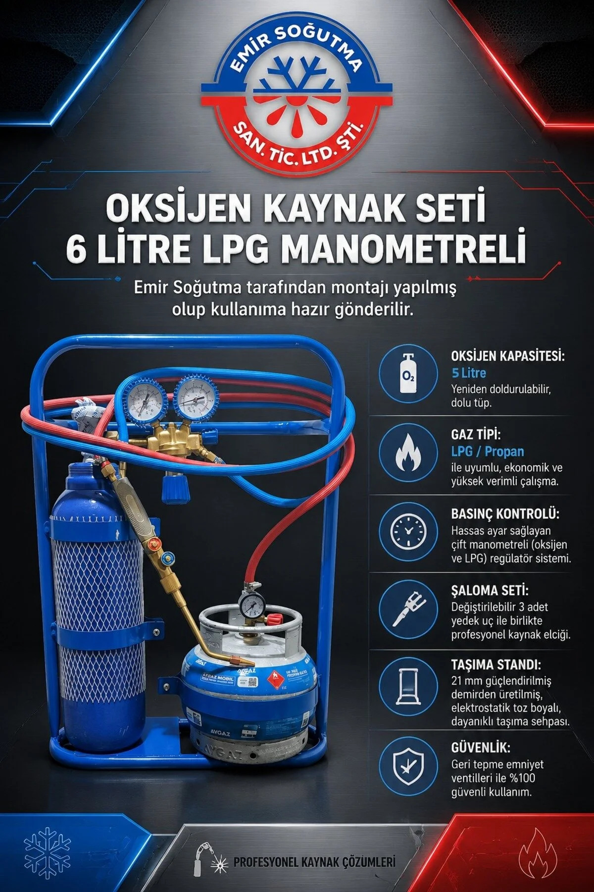 Oksijen Kaynak Seti 6 Litre Lpg manometreli - Görsel 2